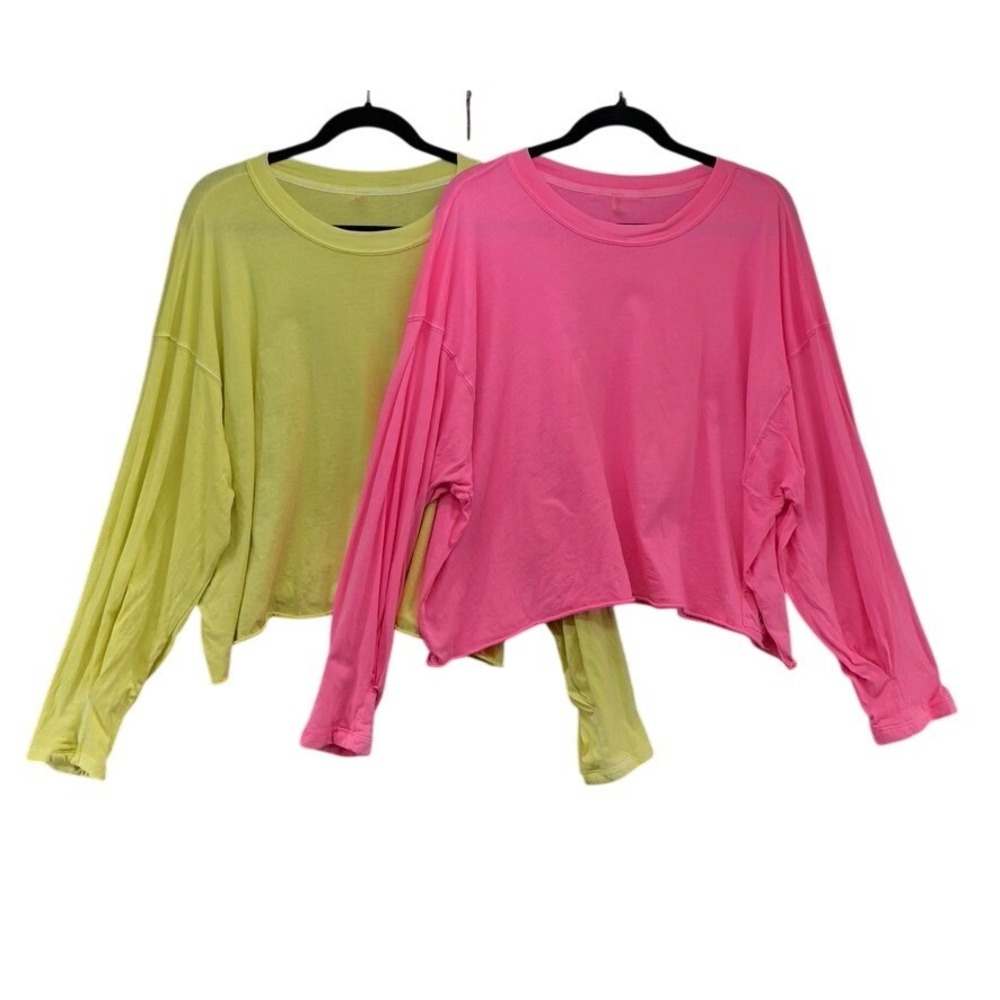 FP Movement Long Sleeve Top Lot Womens Medium Yellow Cropped Relaxed Comfort